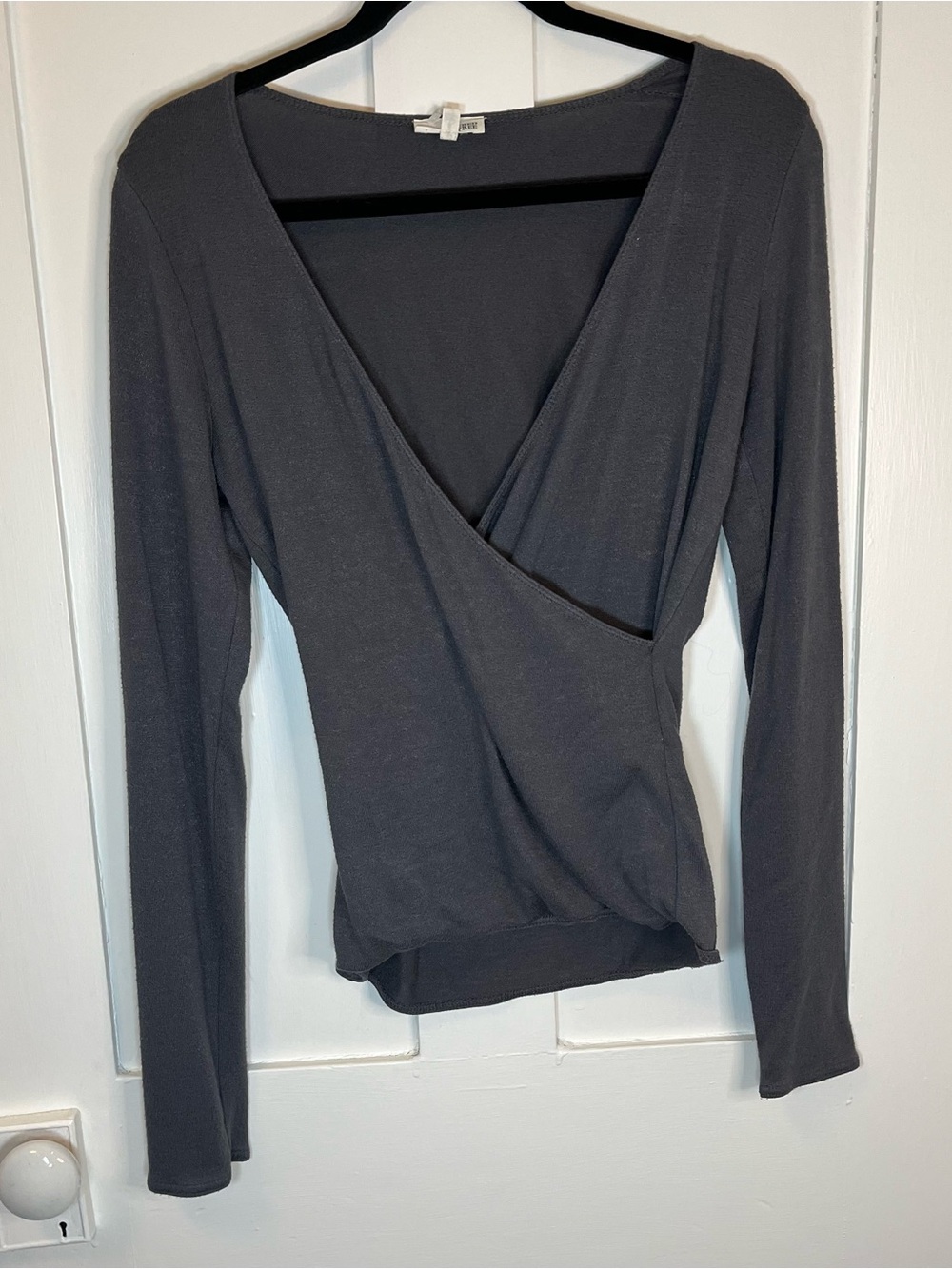Wilfred Charcoal Wrap-Front Long Sleeve Top